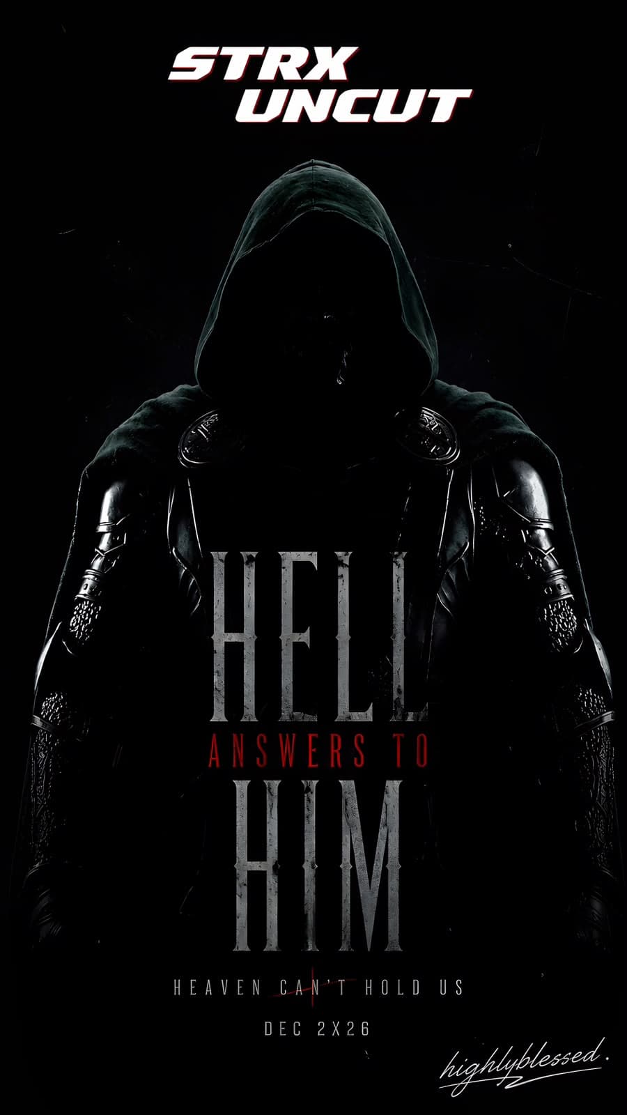 A hooded figure in armour, face in shadow
